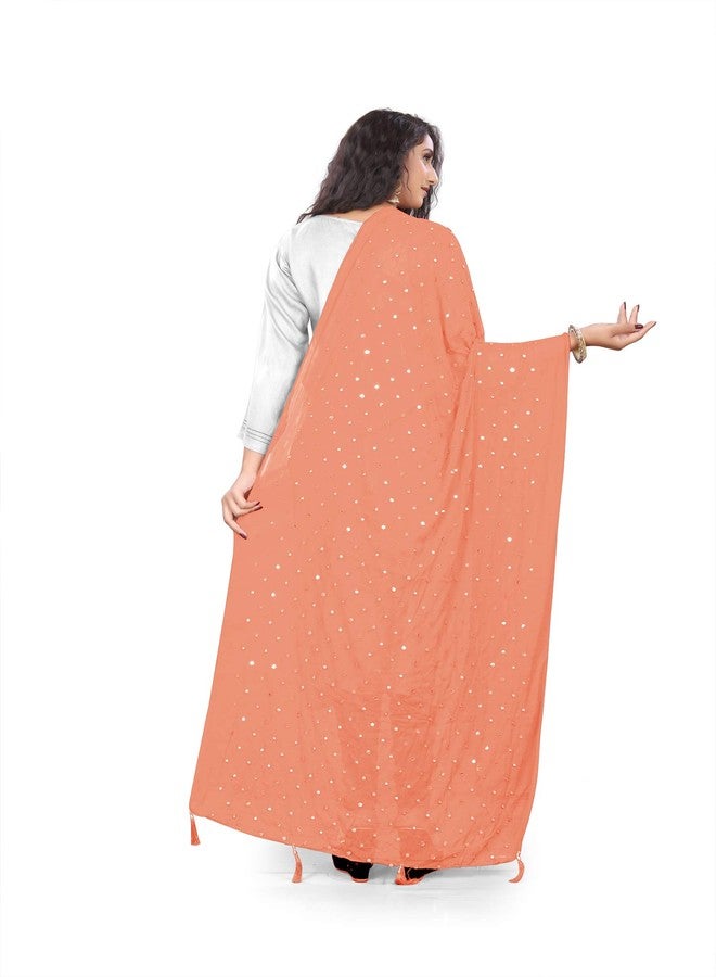 themilestocks TMS Woman's Embroidered Chiffon Dupatta Scarf Shawl Wrap Soft Indian Bridal Wedding (Coral) - Image 4